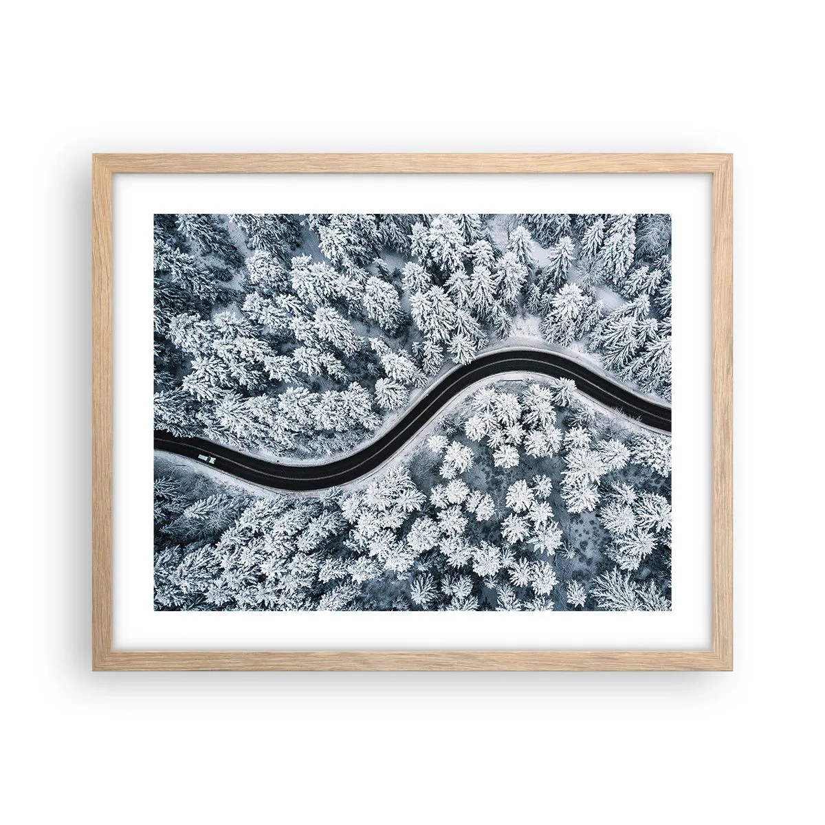 Poster in light oak frame - Through Wintery Forest - 50x40 cm