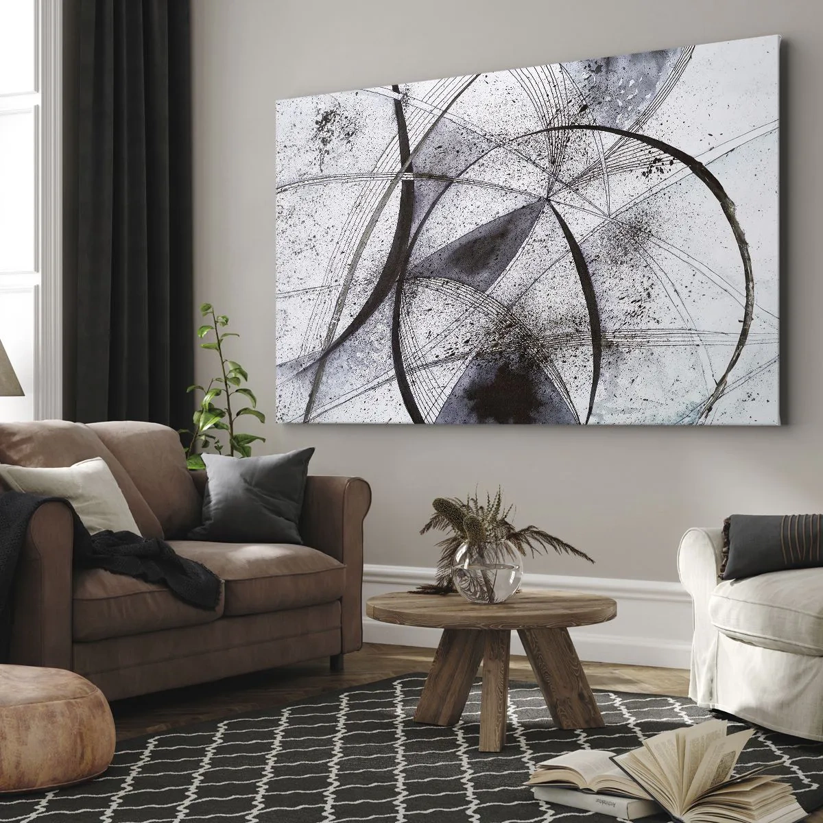 Canvas picture - Abstract lines and shapes in shades of gray and black - 70x50cm - Futuristic Fantasy - Modern wall decoration for the living room and bedroom ARTTOR