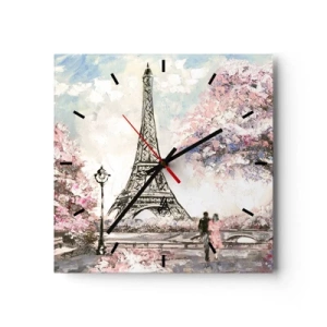 Wall clock - Clock on glass - April Walk in Paris - 40x40 cm