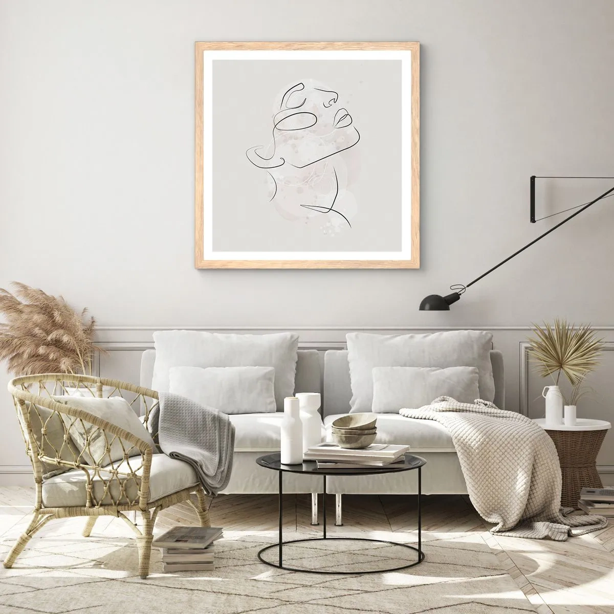 Poster in light oak frame - Outline of Happiness - 50x50 cm