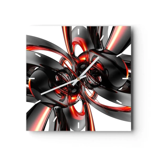 Wall clock - Clock on glass - Movement in Graphite and Red - 40x40 cm