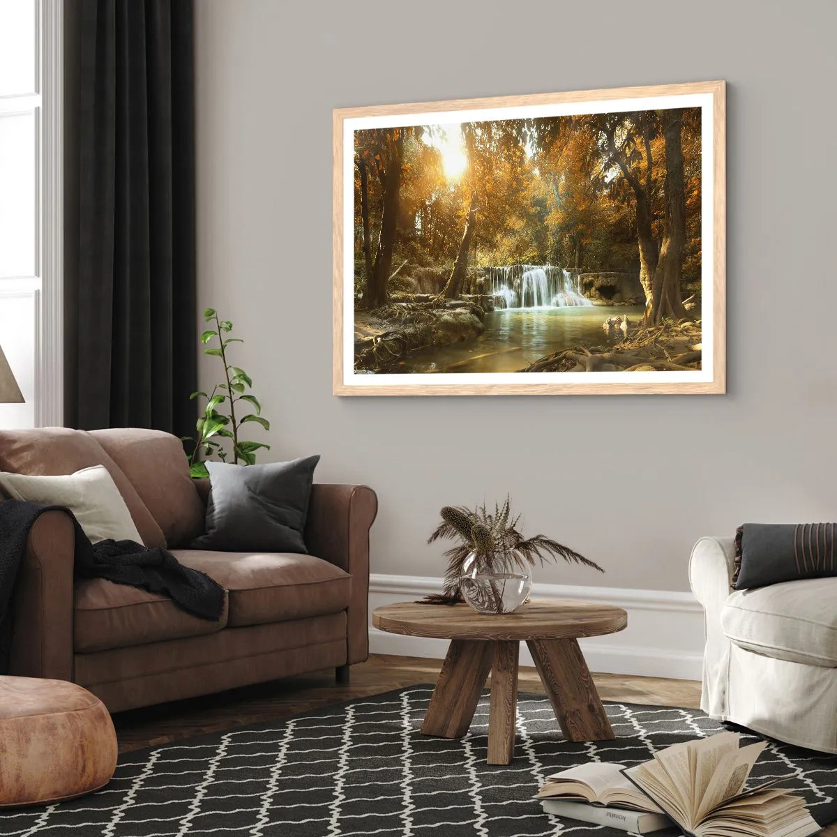 Poster in light oak frame - Park Cascade - 70x50 cm