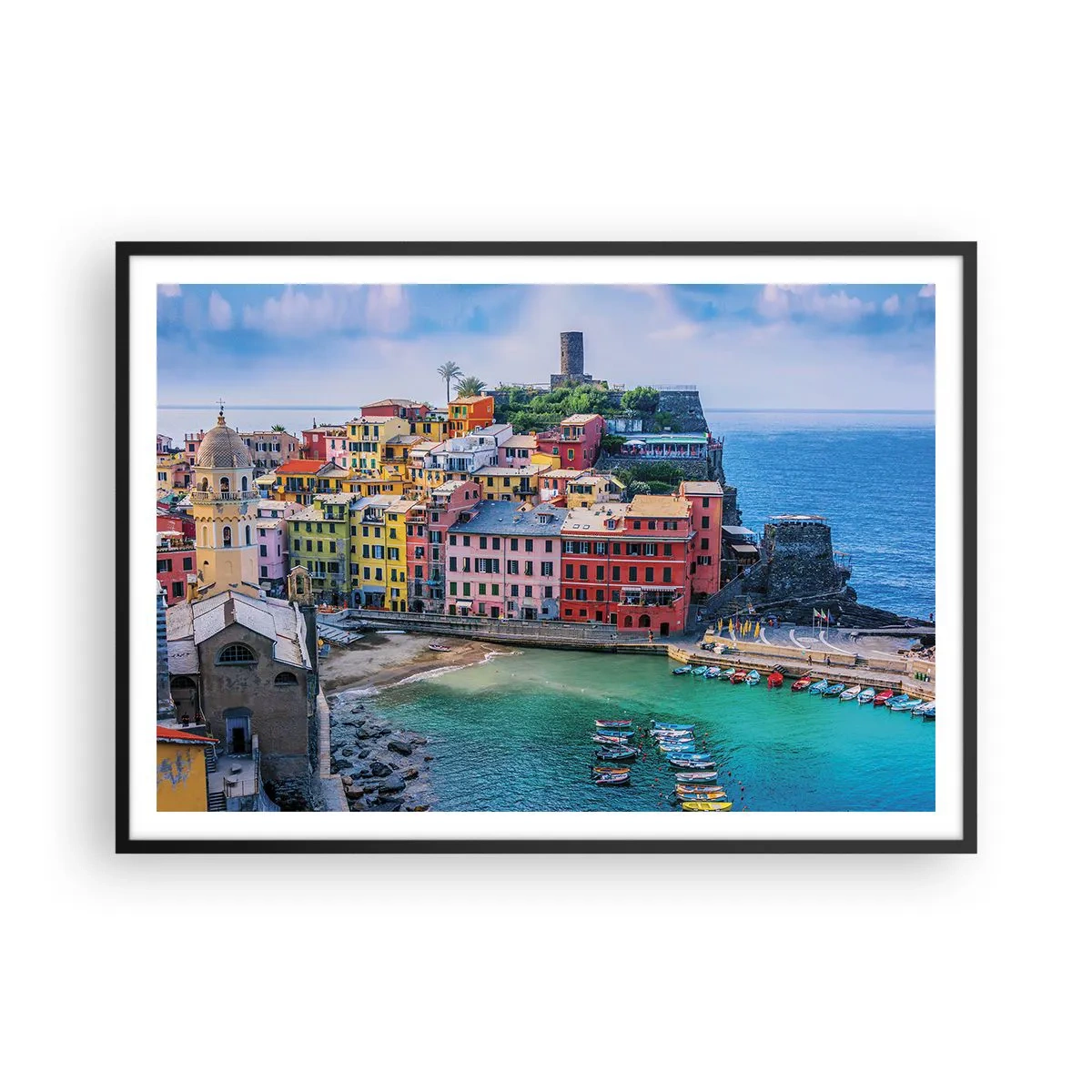 Poster in black frame - Magical Mediterranean Town - 100x70 cm