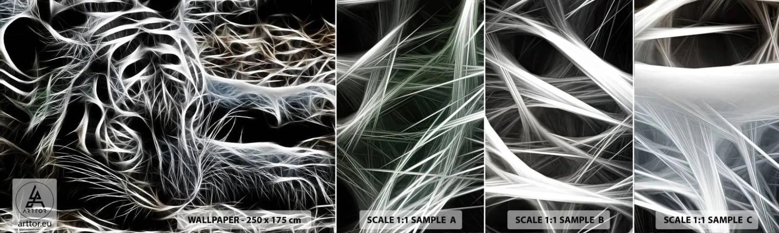 Photo Wallpaper Sample Standard Eco - Study in Lightness of Cats - Abstraction, Tiger, Animals - 100x30 cm