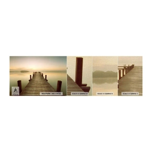 Photo Wallpaper Sample Premium Canvas - Before Dawn, Dawn, Light - Landscape, Lake, Wooden Bridge - 100x30 cm