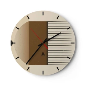 Wall clock - Clock on glass - Geometric composition with brown rectangles and lines on a beige background. - 30x30cm - Different States - Modern wall decoration for the living room, kitchen, and bedroom ARTTOR
