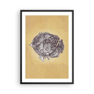 Poster in black frame - Artistic mandala-style fish on a beige background - 50x70cm - From the Ocean of Ornaments - Modern wall decoration for the living room and bedroom ARTTOR