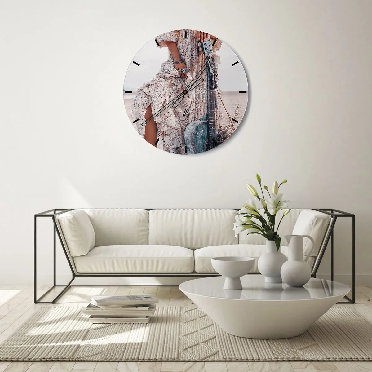 Wall clock - Clock on glass - Flower Chidlren on their Way - 40x40 cm