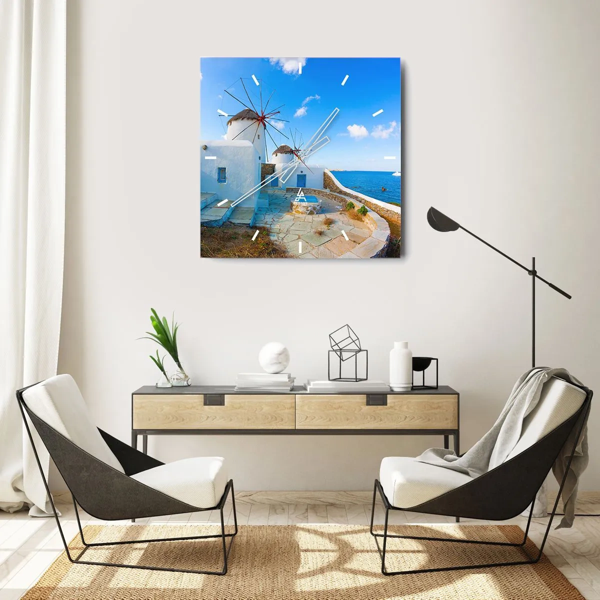 Wall clock - Clock on glass - Blue Wind from the Sea - 30x30 cm