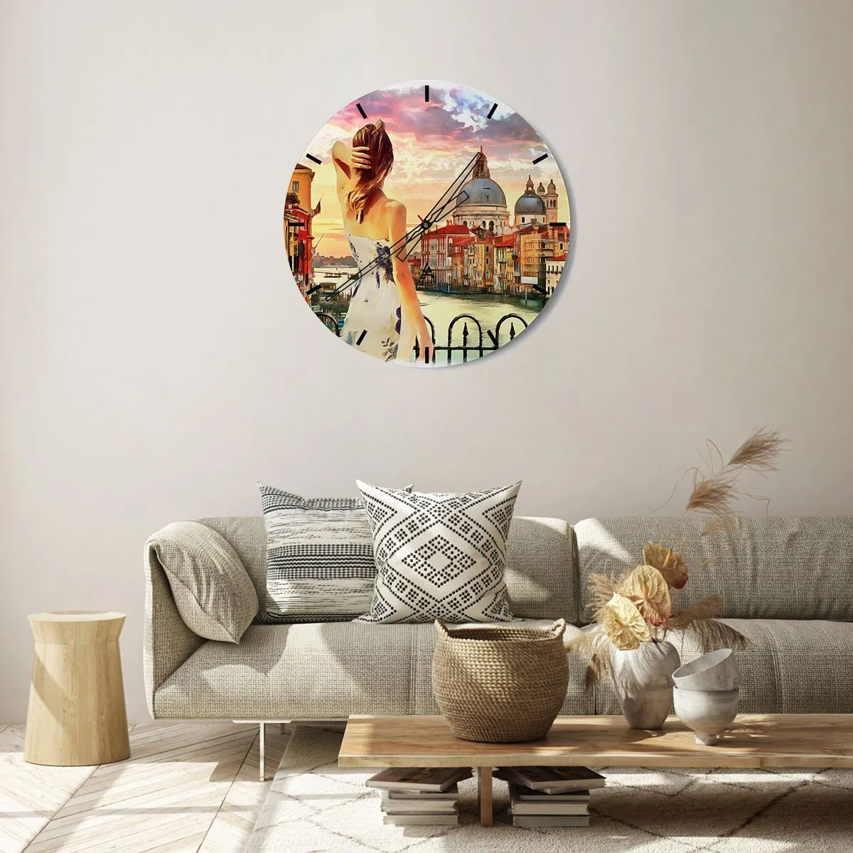 Wall clock - Clock on glass - Venice Adventure - 40x40 cm
