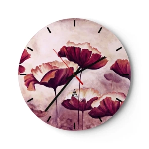 Wall clock - Clock on glass - Picturesque poppies in shades of red and pink - 30x30cm - Red and White Flake - Modern wall decoration for the living room, kitchen, and bedroom ARTTOR