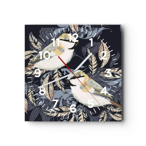 Wall clock - Clock on glass - Blue and Yellow Chirp - 30x30 cm