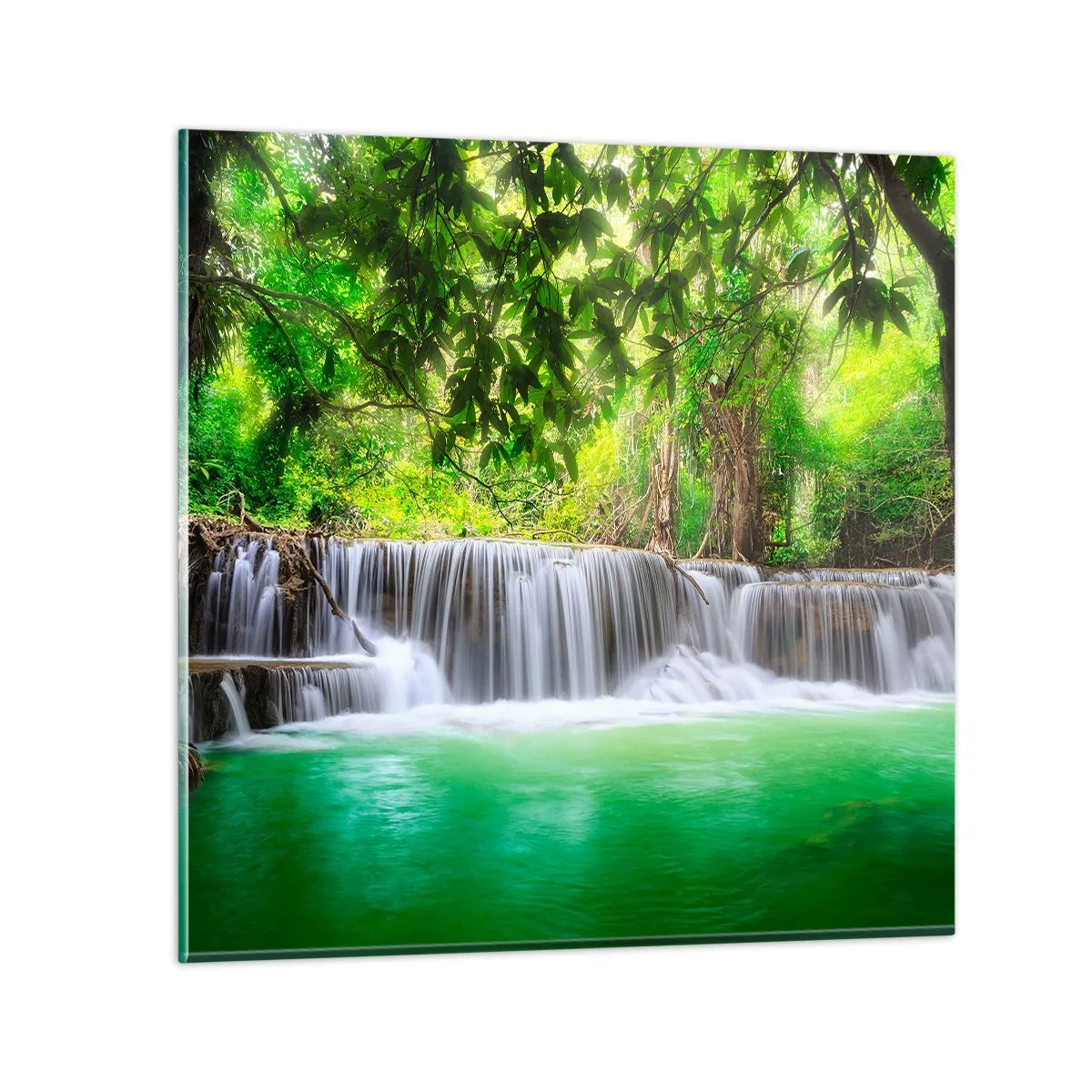 Glass picture - Cascade in Green - 30x30 cm