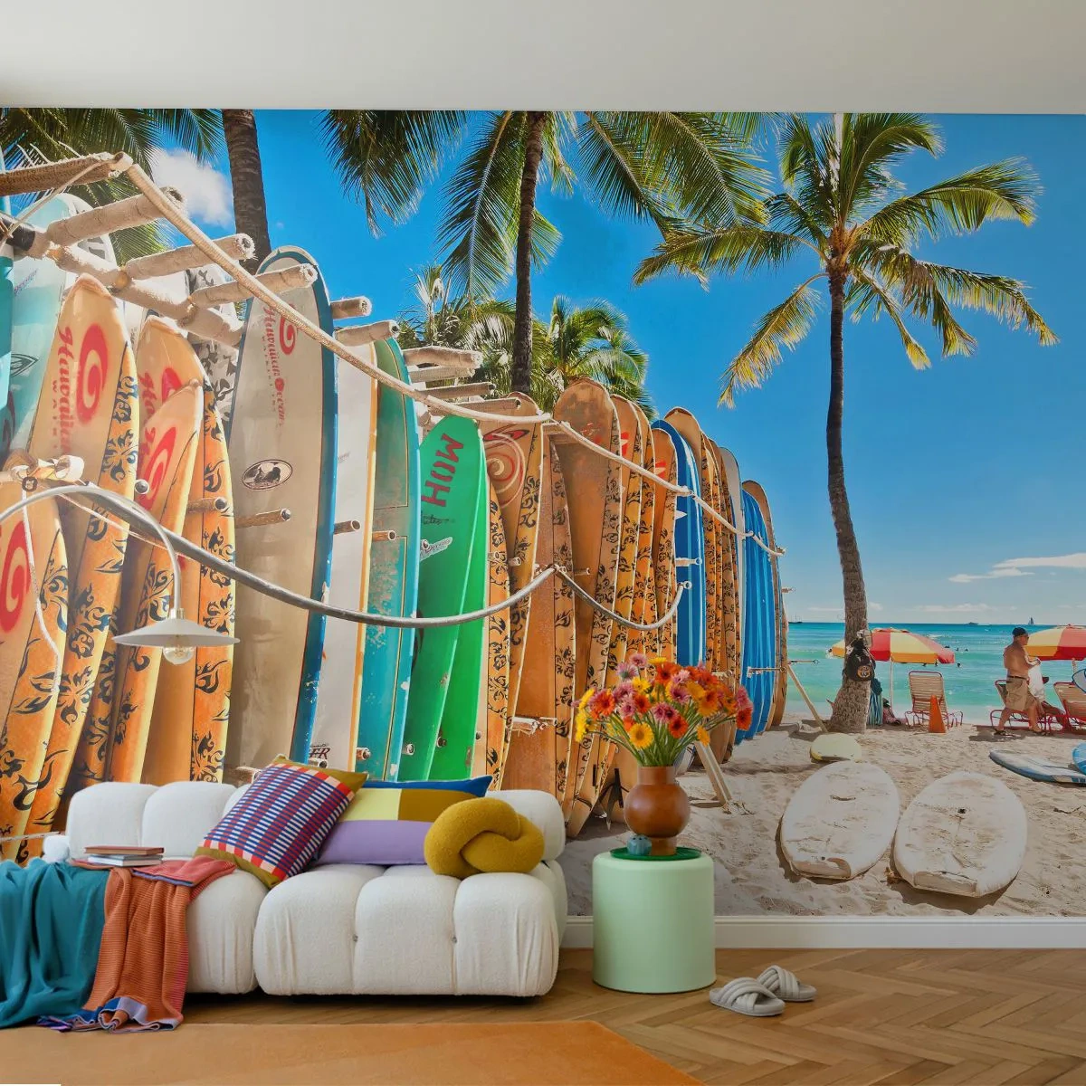 Self-Adhesive Photo Wallpaper Deluxe Sticker - Sunny Fun - Landscape, Surfboard, Beach - 250x175 cm
