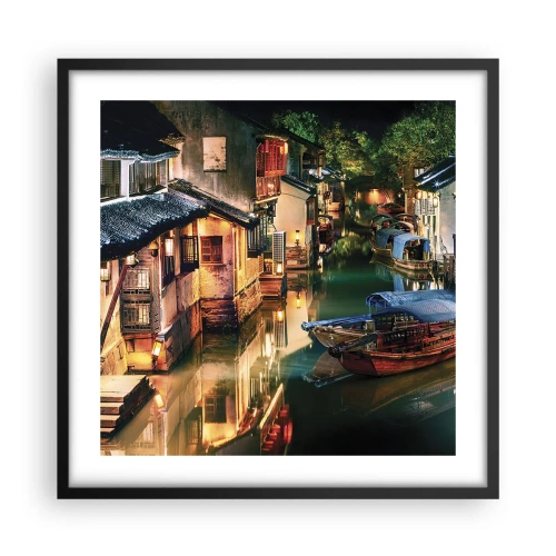 Poster in black frame - Evening on a Chinese Street - 50x50 cm