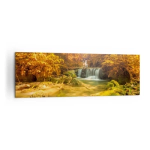 Canvas picture - Forest Cascade in Gold - 160x50 cm