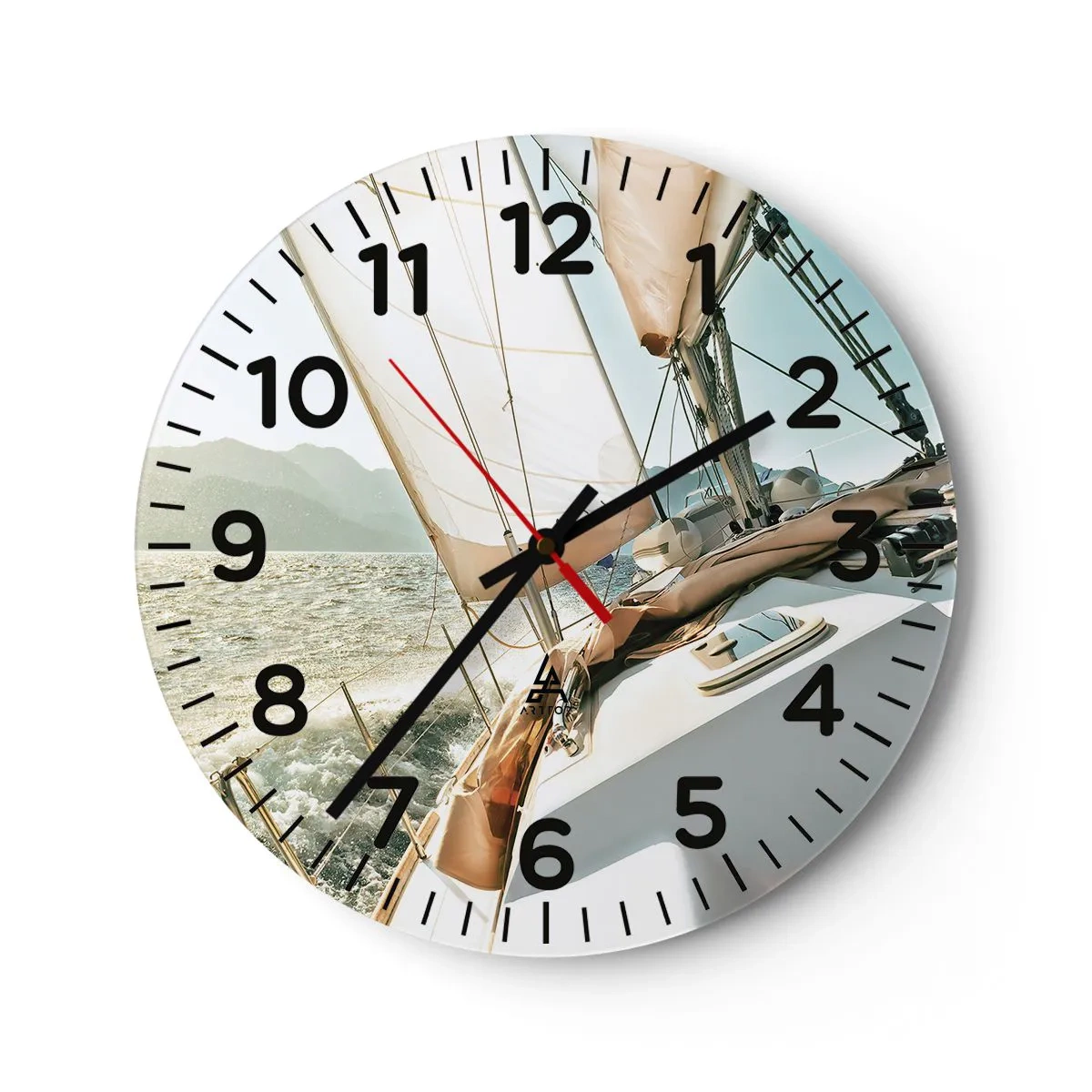 Wall clock - Clock on glass - Full Sail - 30x30 cm