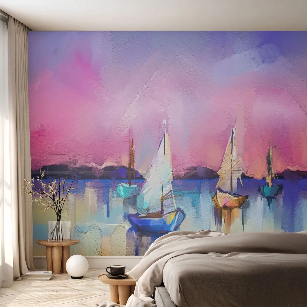 Photo Wallpaper Premium Canvas - Direction: High Sees - Landscape, Lake, Sailboat - 350x256 cm