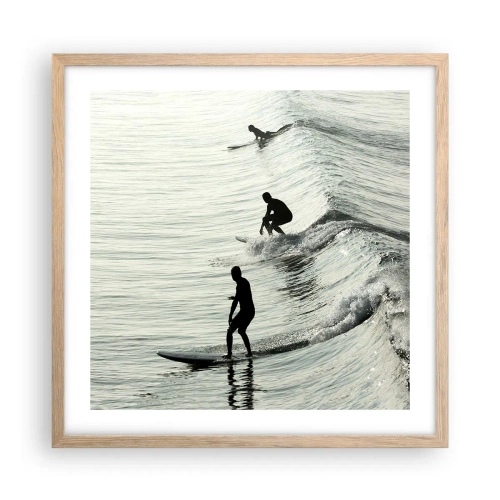 Poster in light oak frame - Meeting the Wave - 50x50 cm
