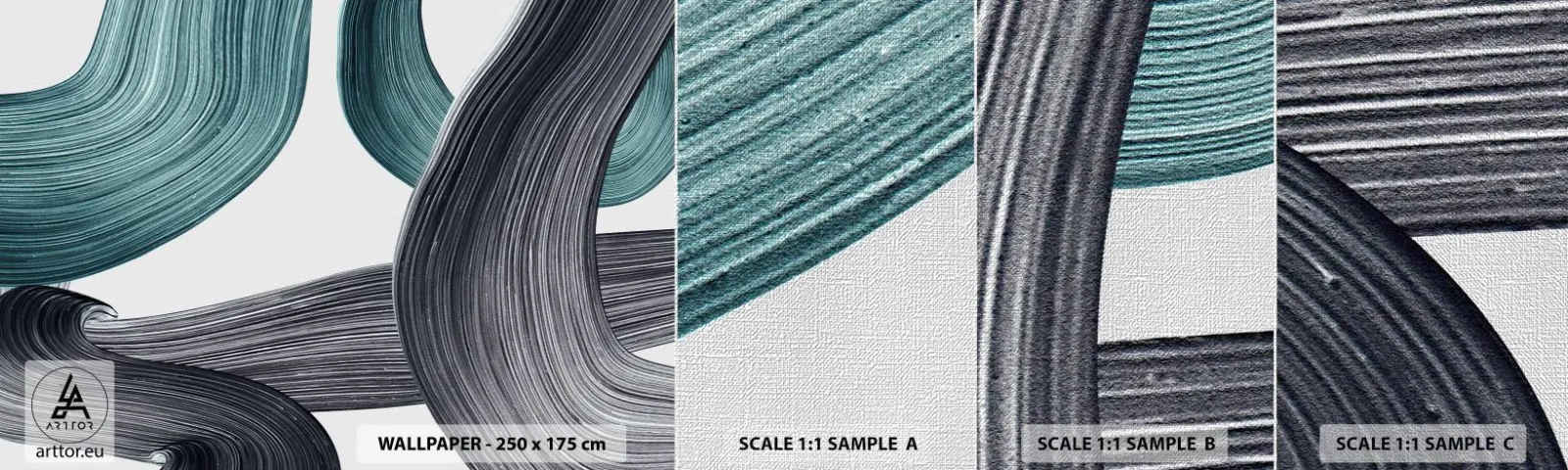 Photo Wallpaper Sample Premium Canvas - Emerald and Black Trails - Paint, Brush, Minimalism - 100x30 cm