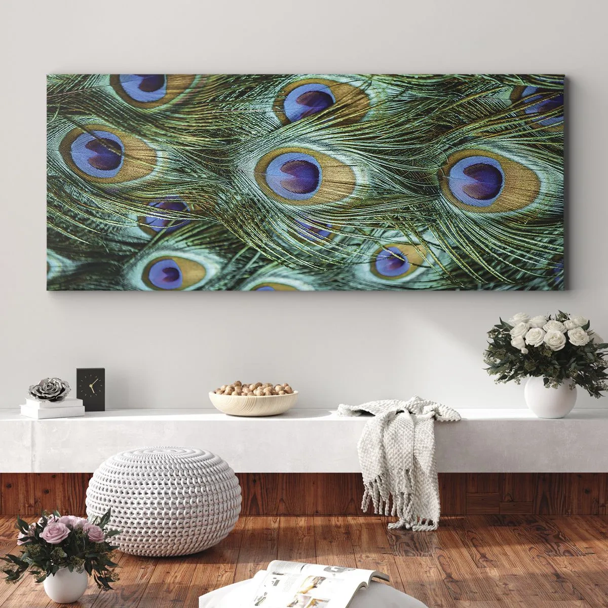 Canvas picture - Peacock Eyes - 90x30 cm