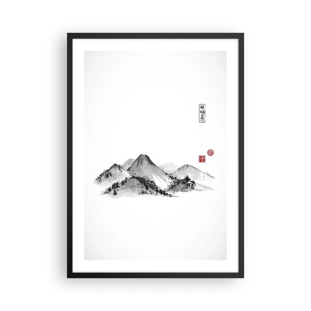 Poster in black frame - minimalist Japanese-style mountain landscape - 50x70cm - Further and Further - Modern wall decoration for the living room and bedroom ARTTOR