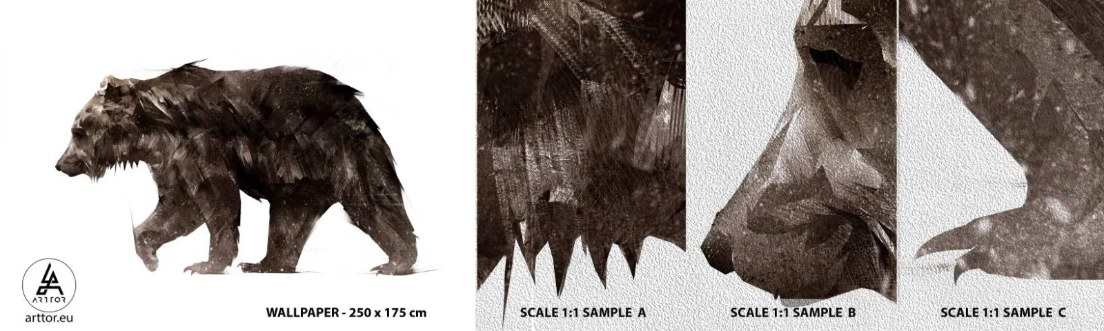 Photo Wallpaper Sample Premium Sand - I Always Wear Real Fur! - Animals, Bear, Abstraction - 100x30 cm