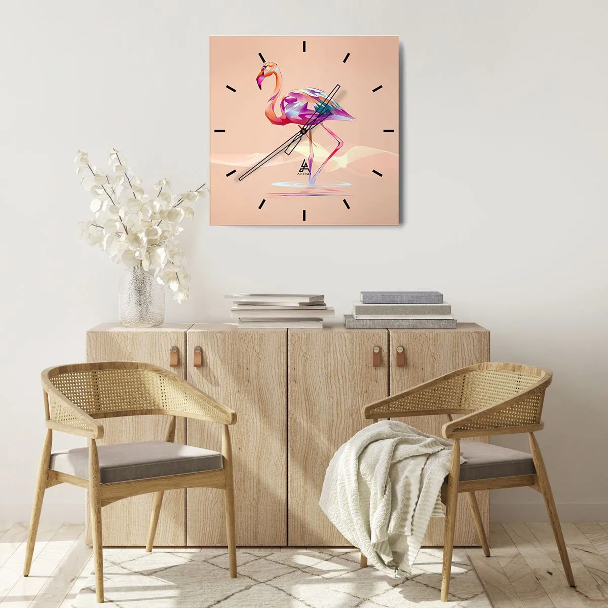 Wall clock - Clock on glass - Bird of Good Emotions - 30x30 cm