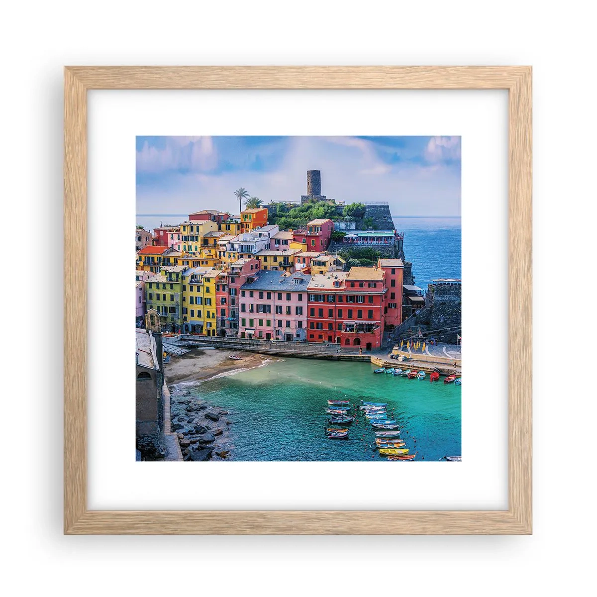 Poster in light oak frame - Magical Mediterranean Town - 30x30 cm