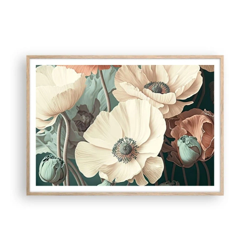 Poster in light oak frame - Whisper of the Poppies - 100x70 cm