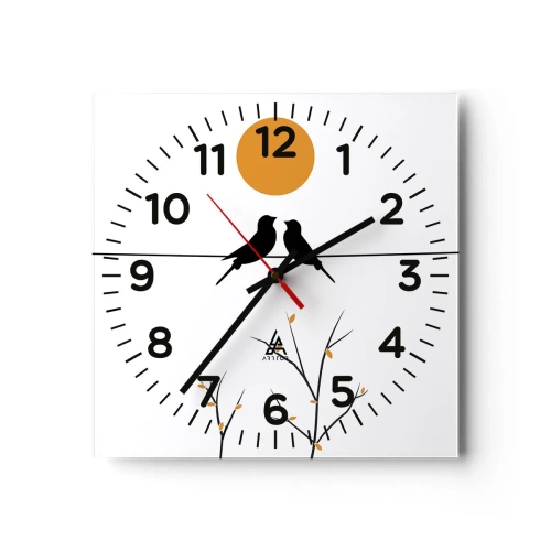 Wall clock - Clock on glass - Nightingale Evening - 40x40 cm