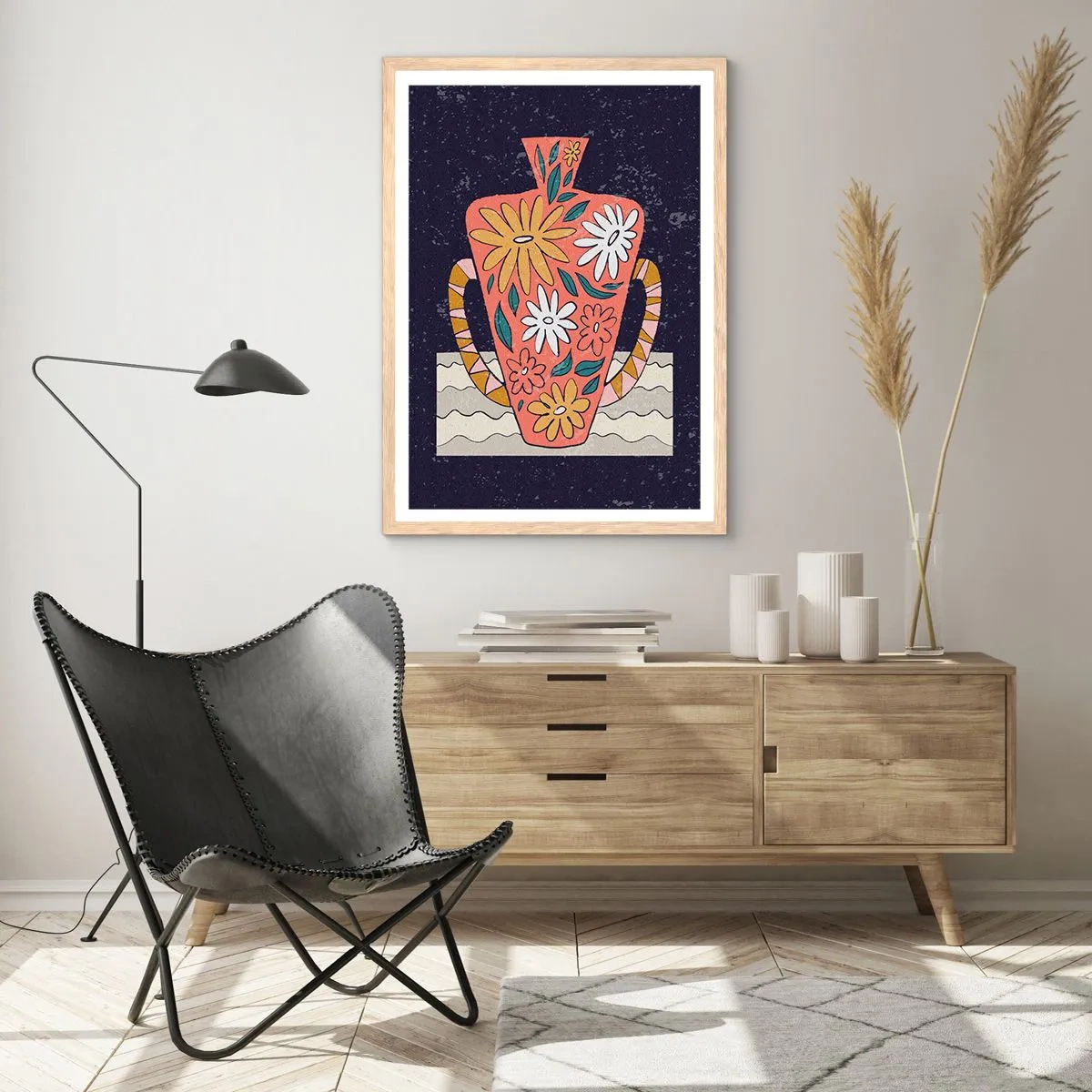 Poster in light oak frame - Painted Vase - 61x91 cm