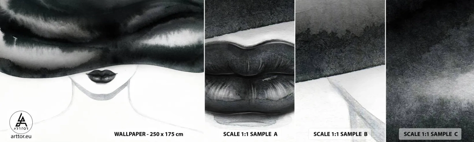 Photo Wallpaper Sample Self-Adhesive Deluxe Sticker - Sensual Secret - Woman In A Hat, Model, Black and white - 100x30 cm