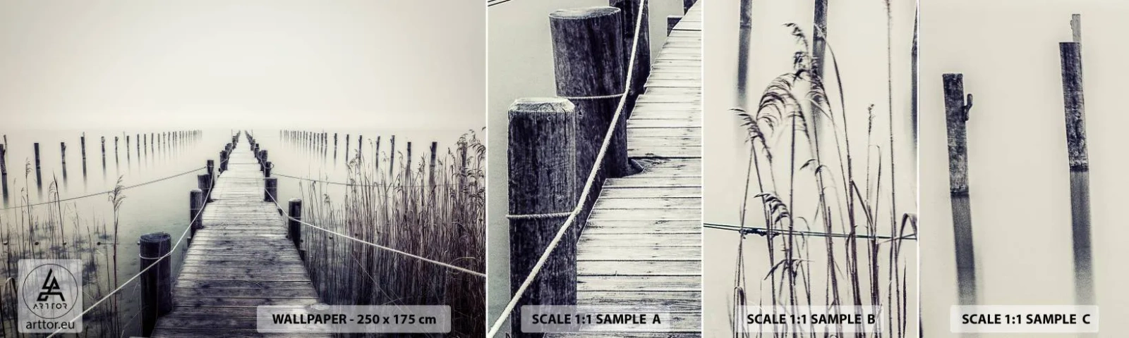 Photo Wallpaper Sample Self-Adhesive Deluxe Sticker - Immerse Yourself in Peace - Bridge, Lake, Silence - 100x30 cm