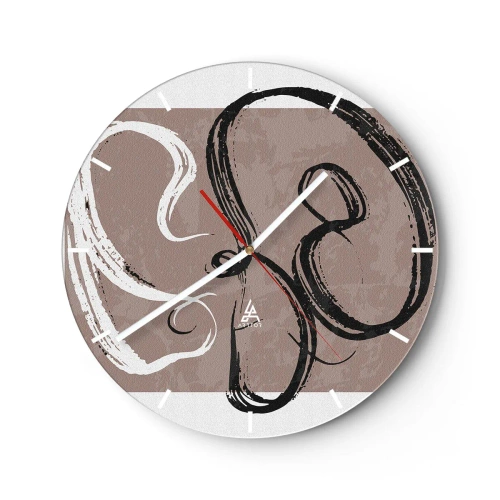 Wall clock - Clock on glass - Brown background with expressive black and white brush strokes - 30x30cm - Composition -In Search of Completeness - Modern wall decoration for the living room, kitchen, and bedroom ARTTOR