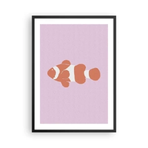 Poster in black frame - Orange clownfish on a purple background - 50x70cm - Coral Suits Her from Head to Tail - Modern wall decoration for the living room and bedroom ARTTOR
