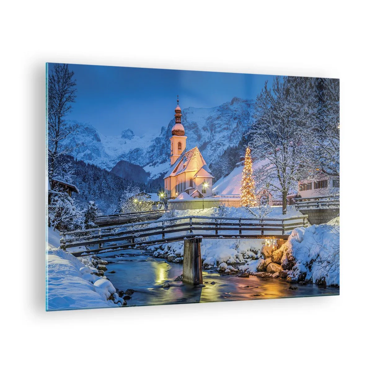 Glass picture - Christmas landscape in a winter setting - 70x50cm - Spirit of Christmas - Modern wall decoration for the living room and bedroom ARTTOR