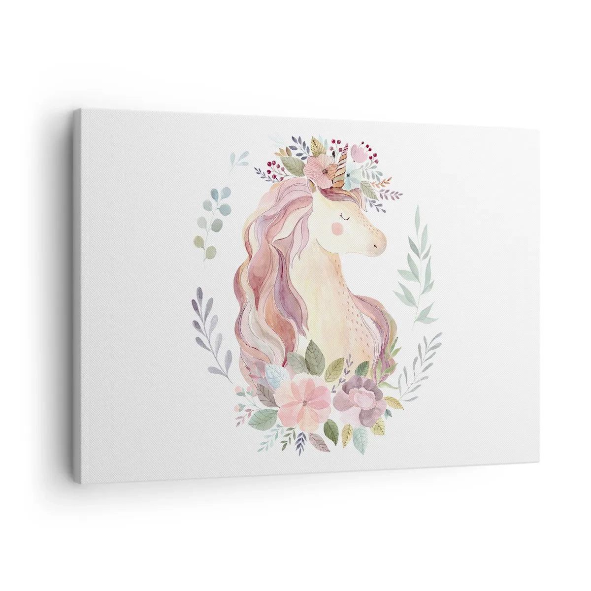 Canvas picture - A unicorn in pastel colors surrounded by flowers - 70x50cm - Invitation to the Fairytale World - Modern wall decoration for the living room and bedroom ARTTOR