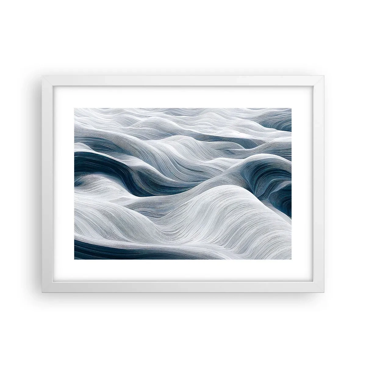 Poster in white frmae - White and Blue Waves - 40x30 cm