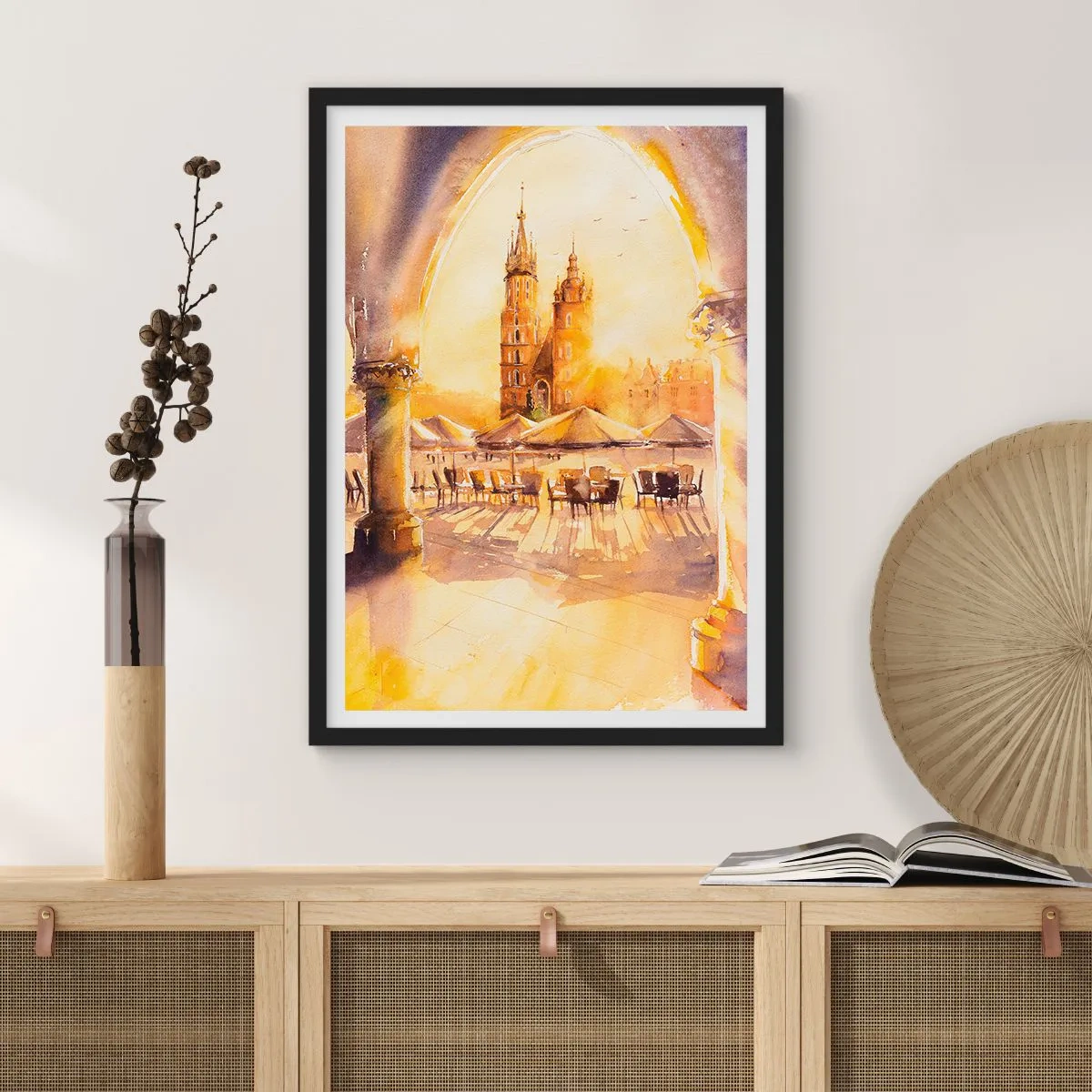 Poster in black frame - Sunrise over a Crocow Market - 61x91 cm