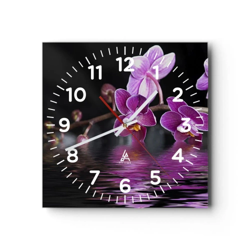 Wall clock - Clock on glass - Lilac Reflection of Beauty - 30x30 cm