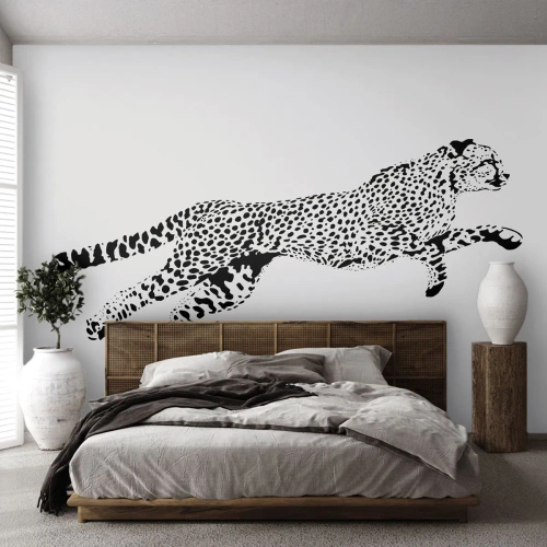 Photo Wallpaper Standard Eco - Black and white cheetah on the run - 100x70cm - Fastest on the Earth - Modern wall decoration for the living room and bedroom ARTTOR