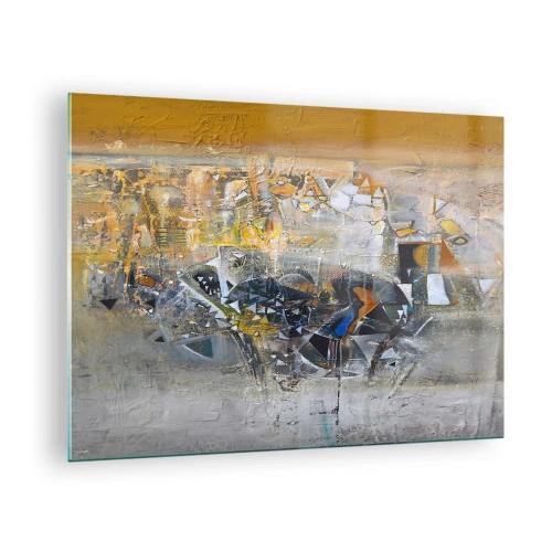 Glass picture - Artistic abstraction in gold, silver and gray - 70x50cm - All Will Work out - Modern wall decoration for the living room and bedroom ARTTOR