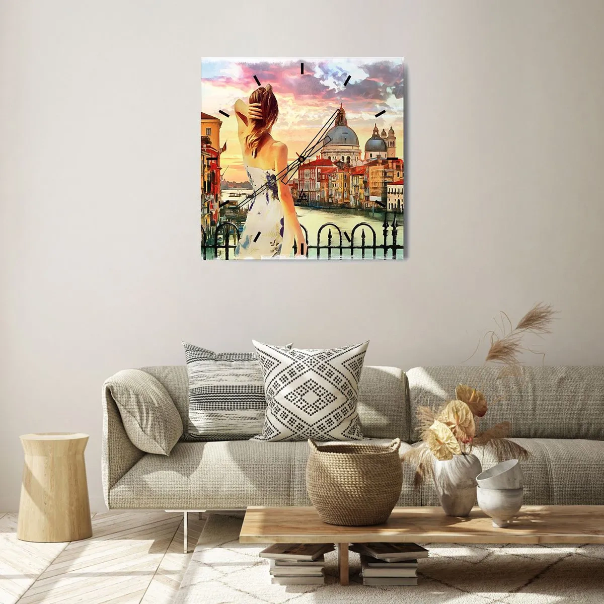 Wall clock - Clock on glass - Venice Adventure - 30x30 cm
