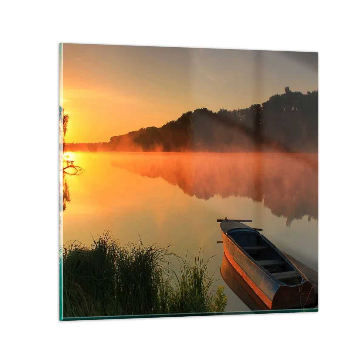 Glass picture - Sunrise by a Mirror-like Water - 50x50 cm