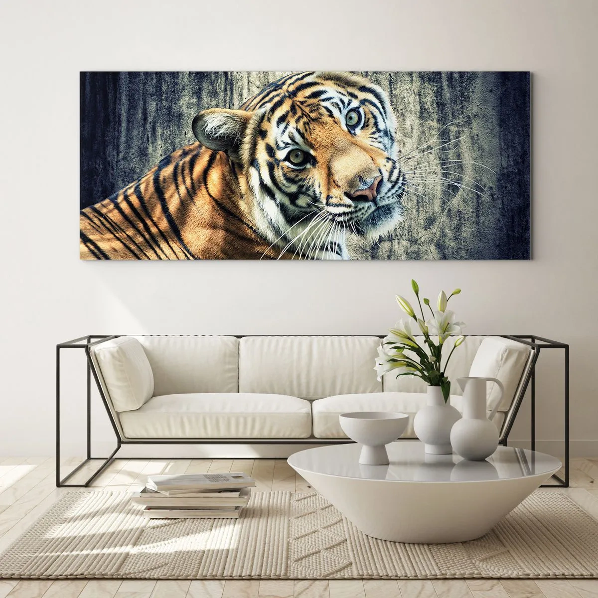 Glass picture - Portrait in Rays of Light - 90x30 cm