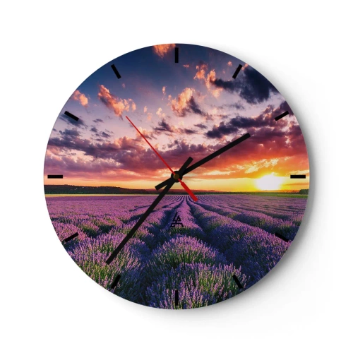 Wall clock - Clock on glass - Lavender World - 40x40 cm