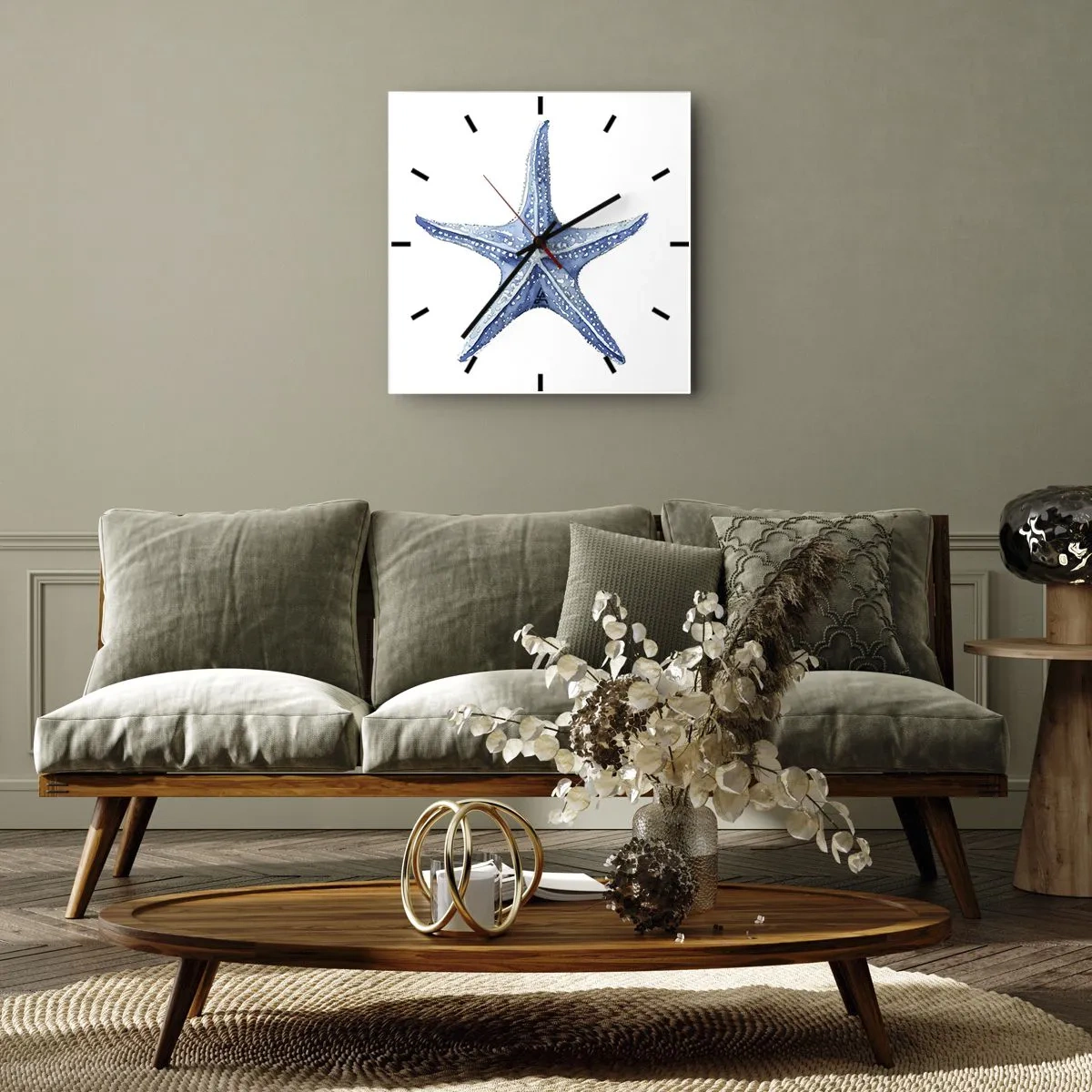 Wall clock - Clock on glass - Sea Star - 30x30 cm