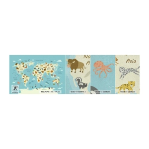 Photo Wallpaper Sample Premium Canvas - Good Neighbours - World map, Map With Animals, Animals - 100x30 cm