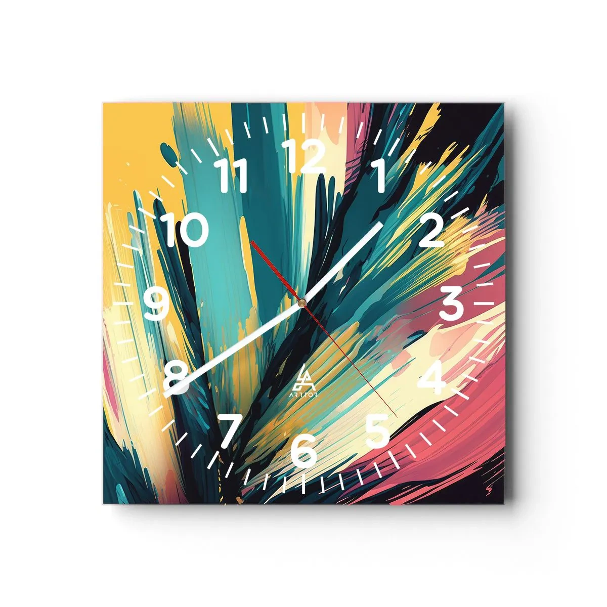 Wall clock - Clock on glass - Composition -Explosion of Joy - 40x40 cm